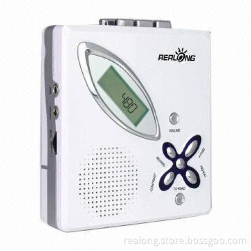 Square Cassette Player with Auto/Manual Repeat, Built-in Digital Charger